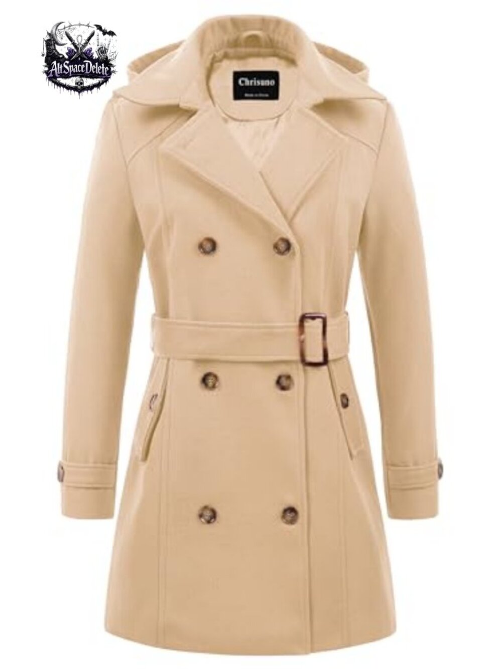 Women's Double Breasted Hooded Long Winter Pea Coat with Belt